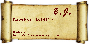 Barthos Jolán névjegykártya